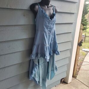 Light Blue Ruffled High-Low Slip Dress
